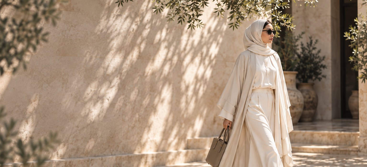 A woman walking through a sunlit stone alleyway