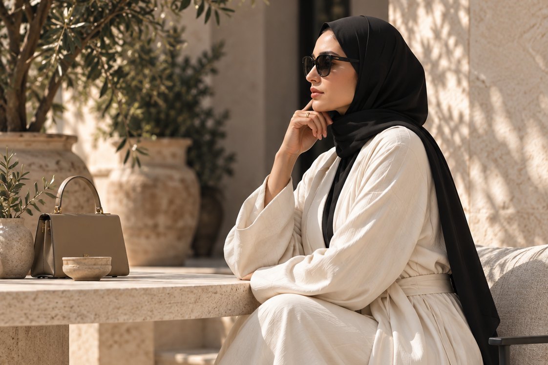 A woman seated in the shade of an olive tree